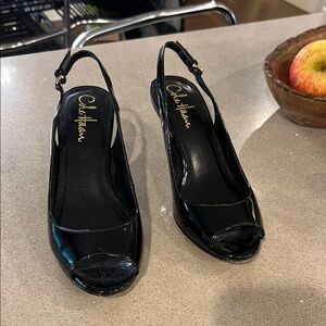 Cole Haan Black Peep Toe Slingback Heels